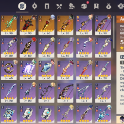90LVL⭐Diluc(C2)🔥Mona(C1)⭐Shenhe🔥Yoimiya⭐Ganyu🔥Tartaglia⭐Klee🔥Xiao⭐Yelan🔥Kamisato Ayato⭐Tighnari🔥Nilou⭐Keqing💜EU💜6 |5 stars*  Weapons💜52 CHARACTERS 2